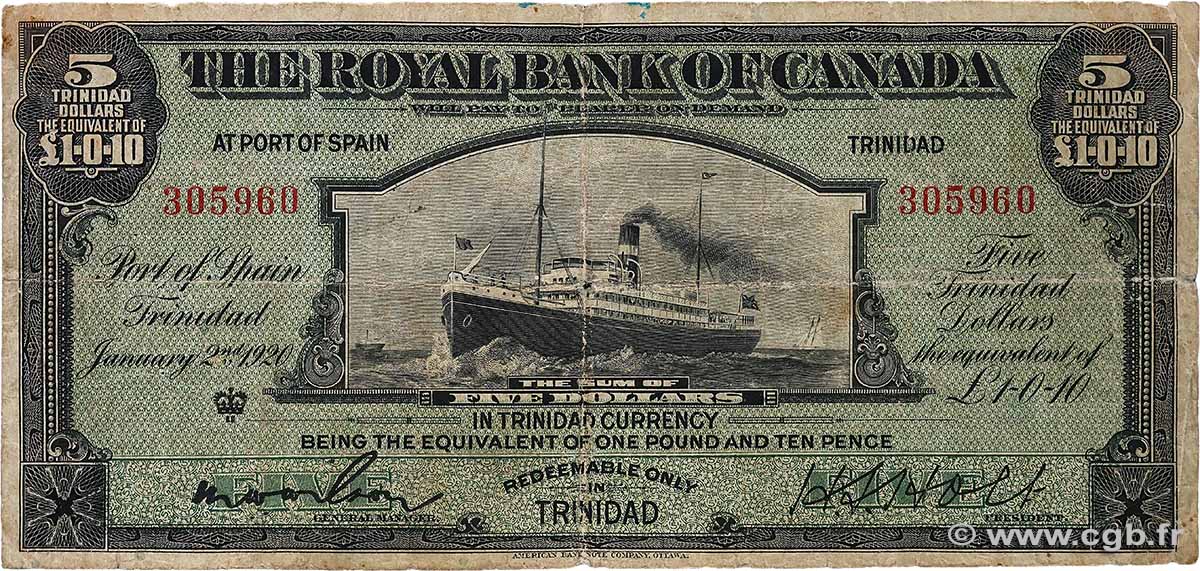5 Dollars TRINIDAD E TOBAGO  1920 PS.151 q.MB