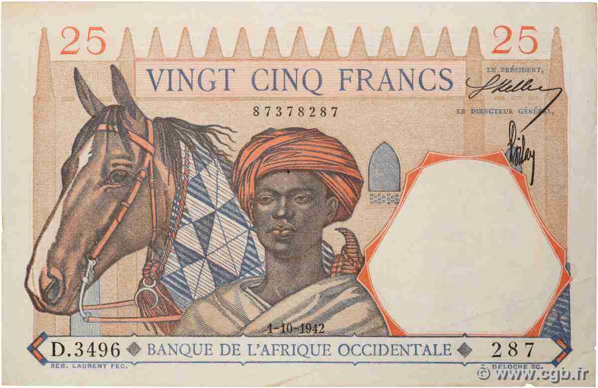 25 Francs AFRIQUE OCCIDENTALE FRANÇAISE (1895-1958)  1942 P.27 SUP+