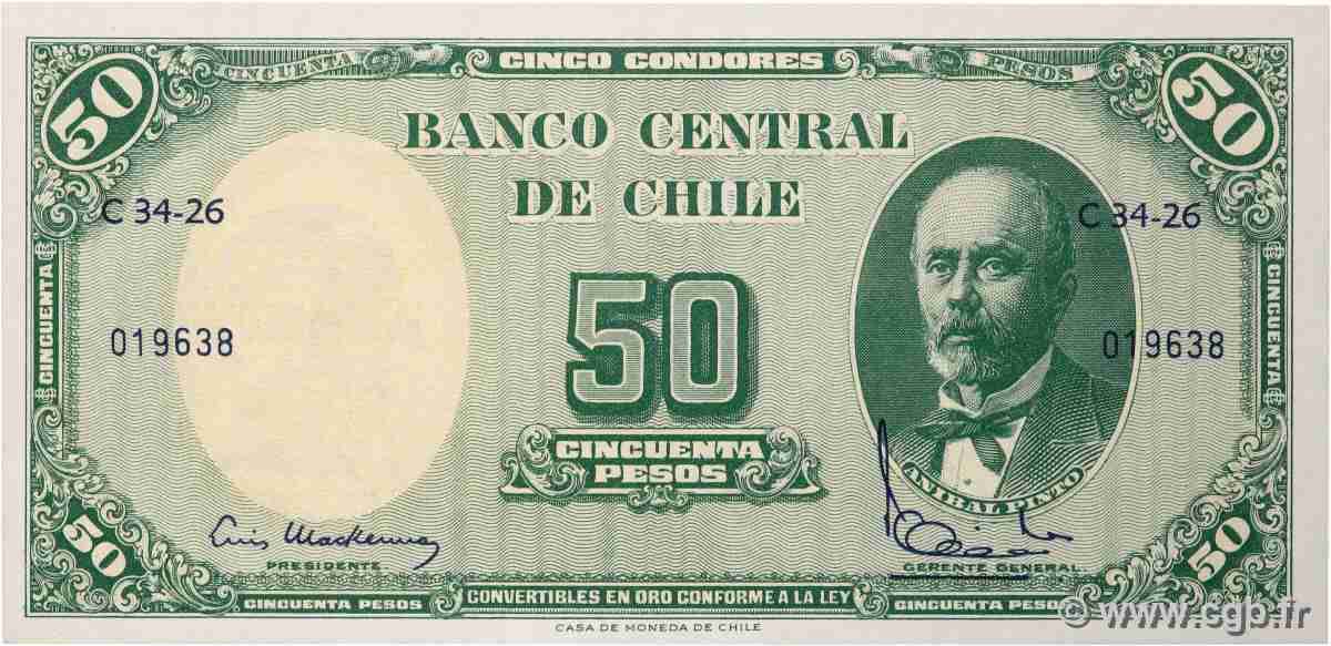 5 Centesimos sur 50 Pesos CHILI  1960 P.126b NEUF