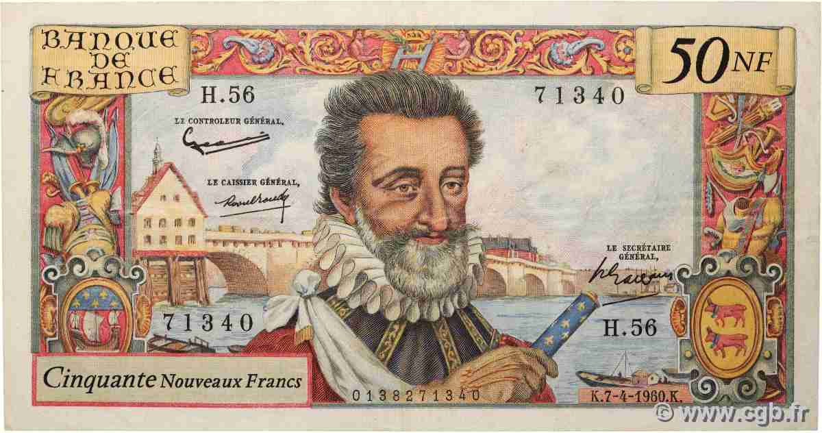 50 Nouveaux Francs HENRI IV FRANKREICH  1960 F.58.05 fSS
