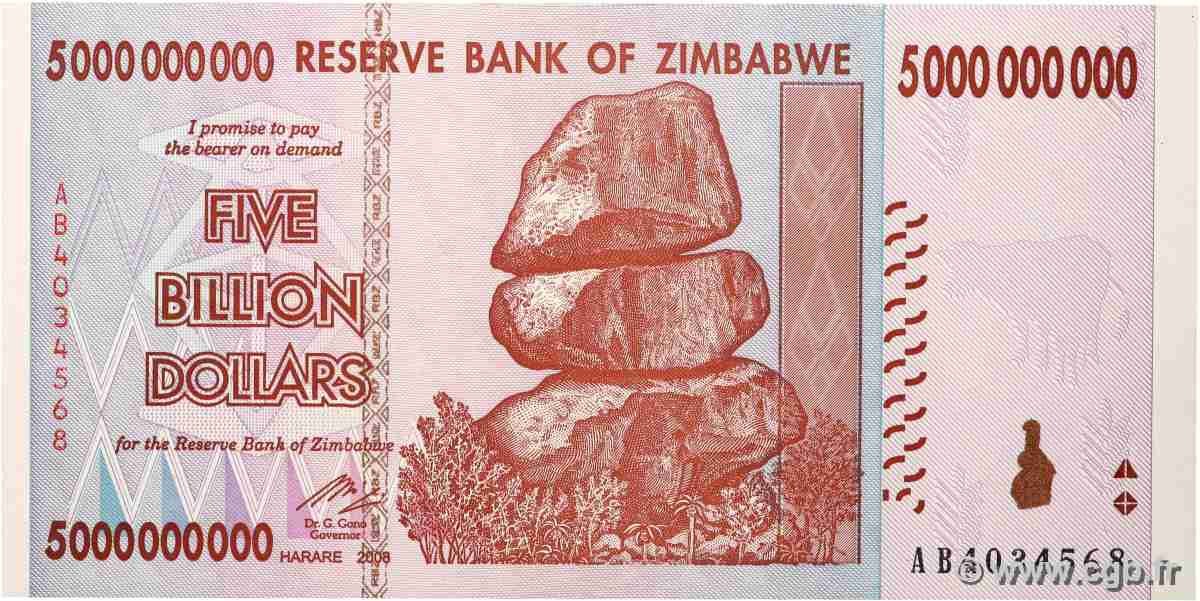 5 Billions Dollars ZIMBABWE  2008 P.84 UNC