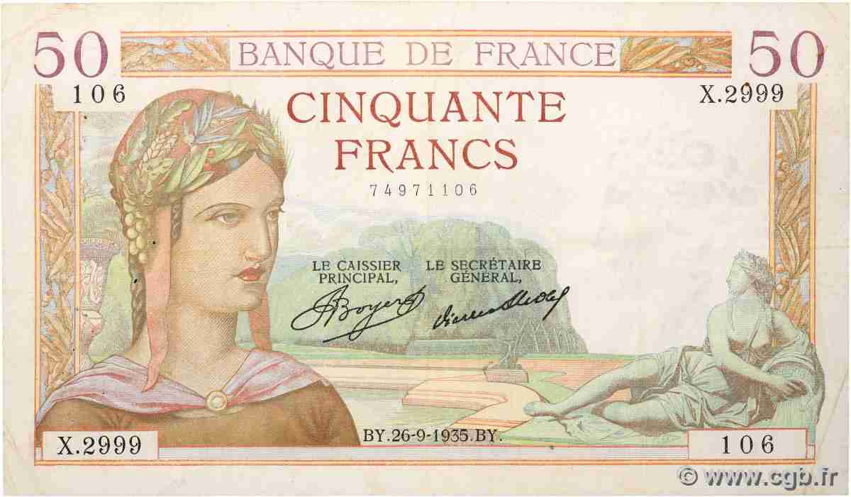 50 Francs CÉRÈS FRANKREICH  1935 F.17.17 SS