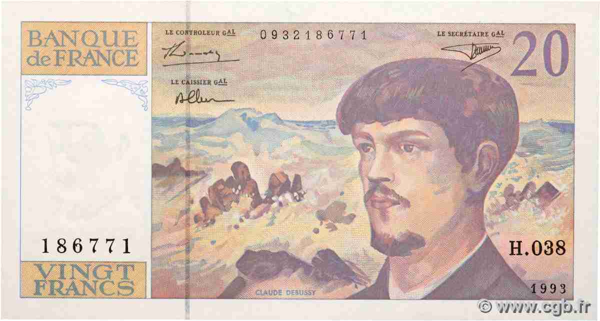 20 Francs DEBUSSY à fil de sécurité FRANCE  1993 F.66BIS.04 pr.NEUF