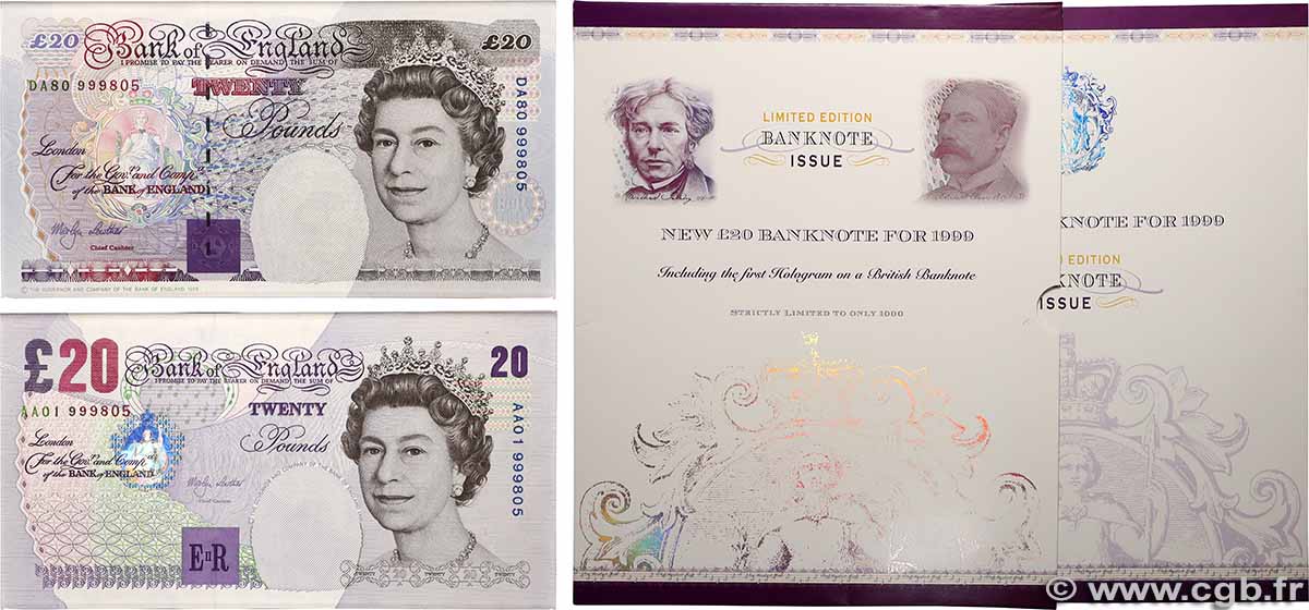 20 Pounds Set de présentation INGHILTERRA  1999 P.387b et P.390a FDC