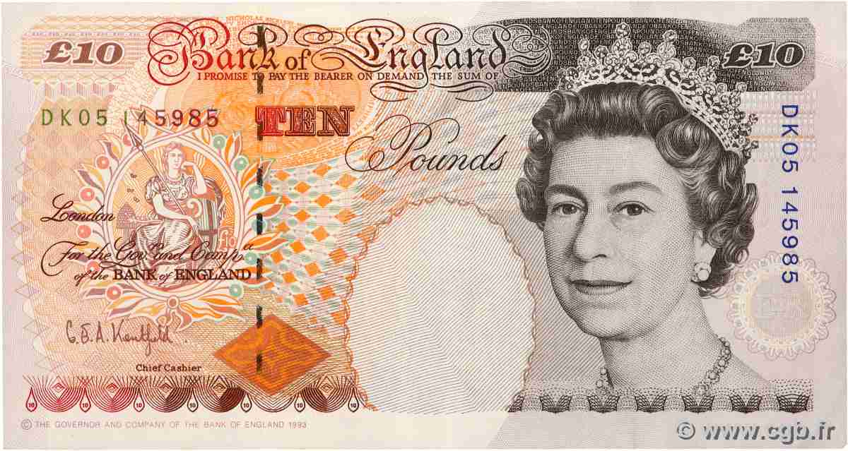 10 Pounds ANGLETERRE  1993 P.386a TTB