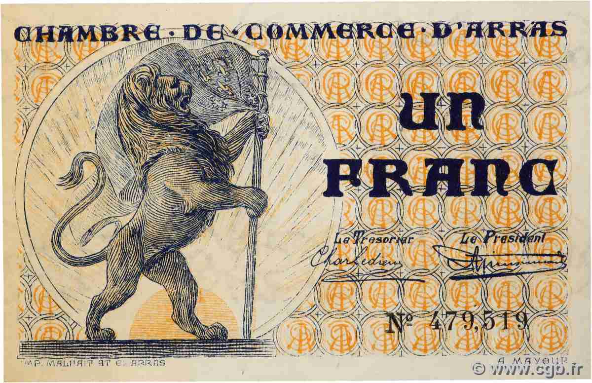 1 Franc FRANCE régionalisme et divers Arras 1918 JP.013.05 SPL