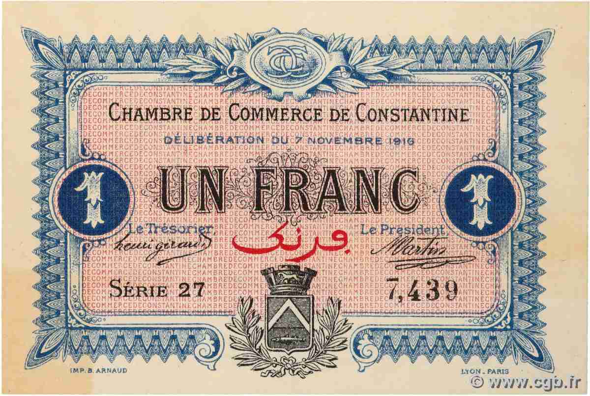 1 Franc ALGÉRIE Constantine 1916 JP.140.10 SPL+