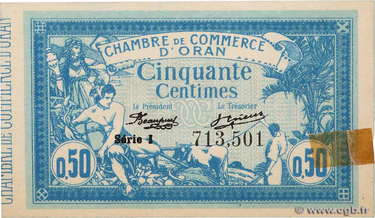 50 Centimes ALGERIA Oran 1915 JP.141.19 AU