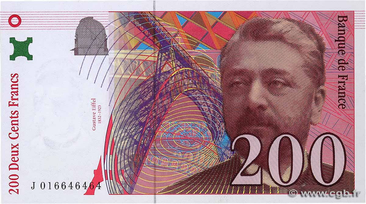 200 Francs EIFFEL Sans STRAP Fauté FRANCE  1996 F.75f4.02 NEUF