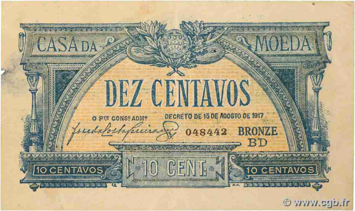 10 Centavos PORTUGAL  1917 P.094 MBC+