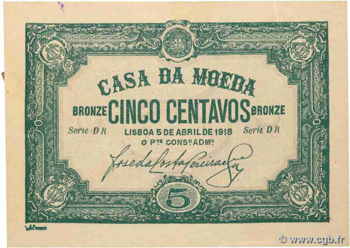 5 Centavos PORTUGAL  1918 P.097 AU