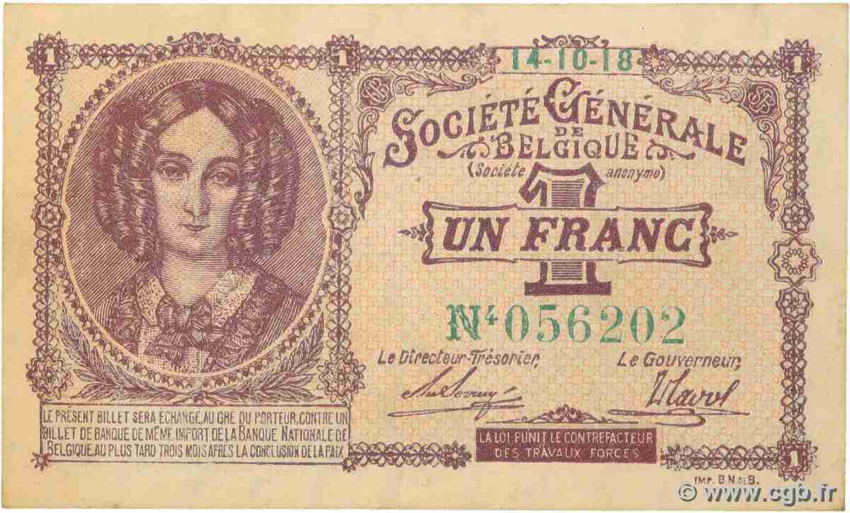 1 Franc BELGIUM  1918 P.086b XF