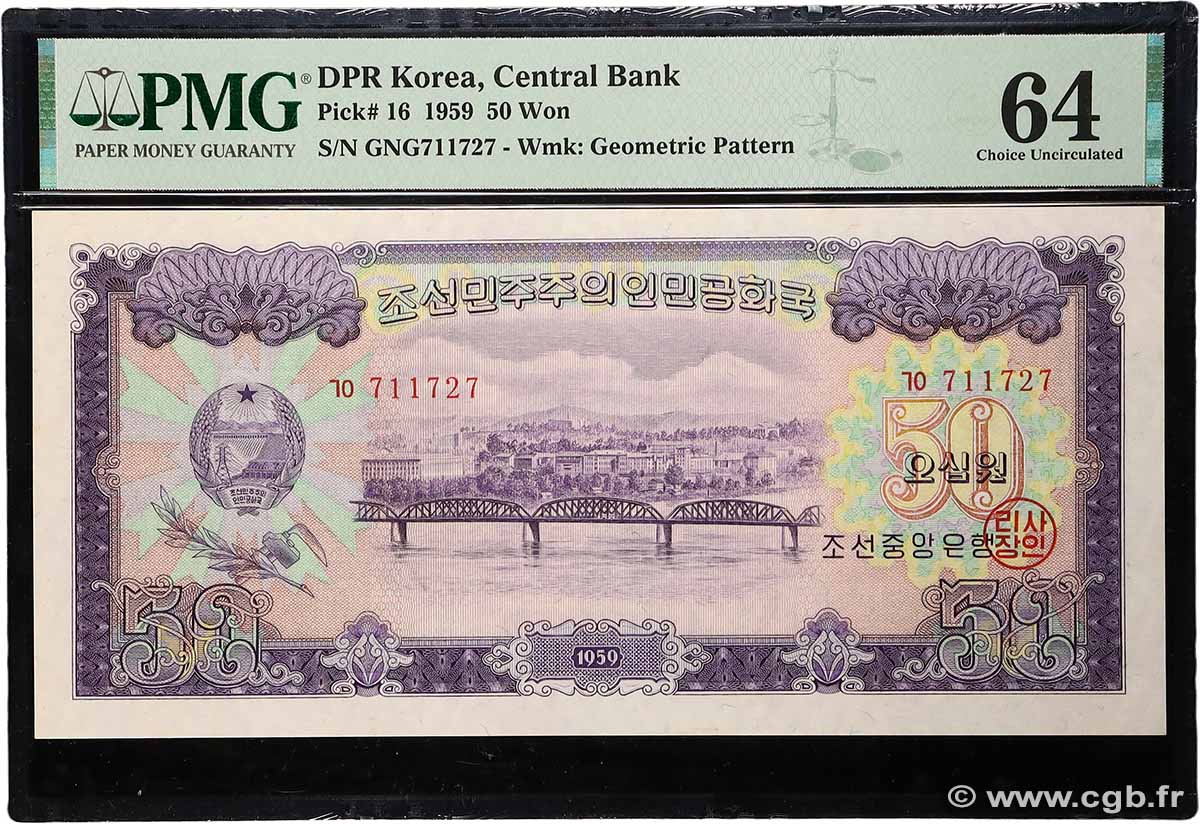 50 Won CORÉE DU NORD  1959 P.16 pr.NEUF