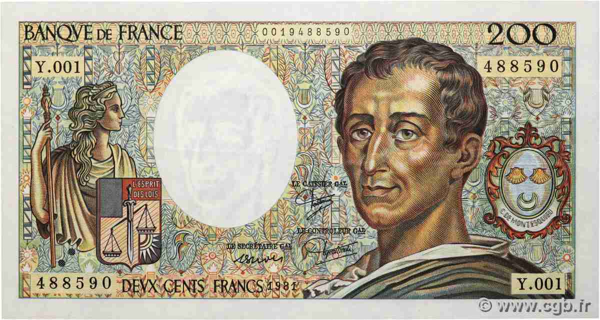 200 Francs MONTESQUIEU FRANCE  1981 F.70.01 TTB+