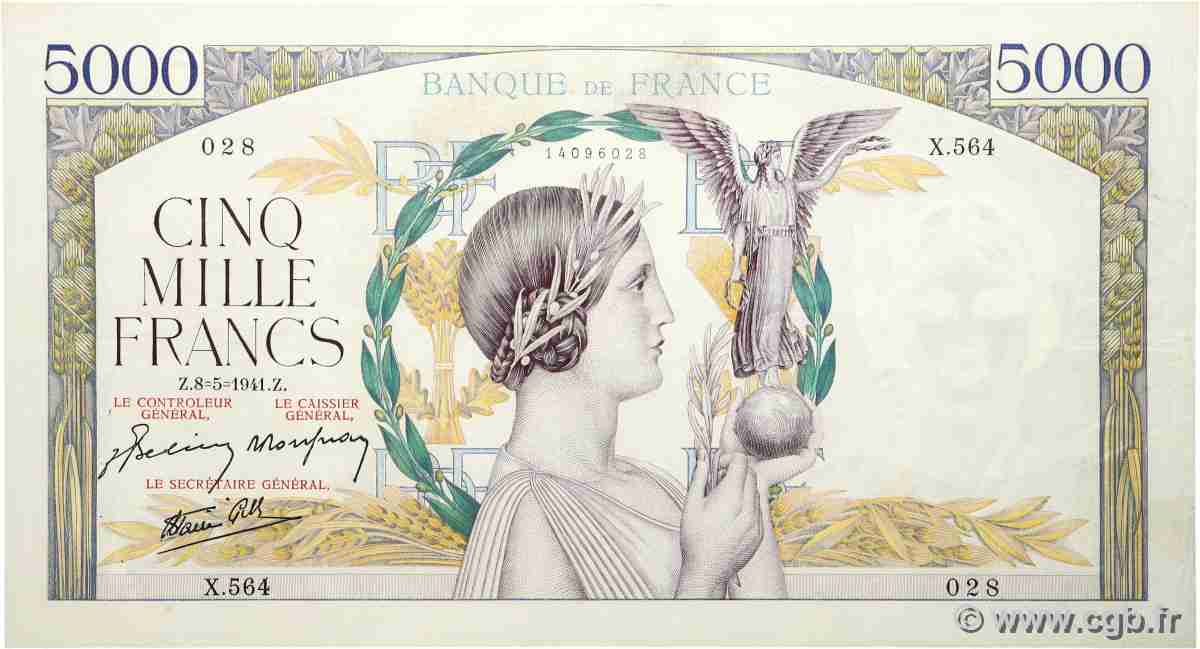 5000 Francs VICTOIRE Impression à plat FRANCIA  1941 F.46.21 MBC