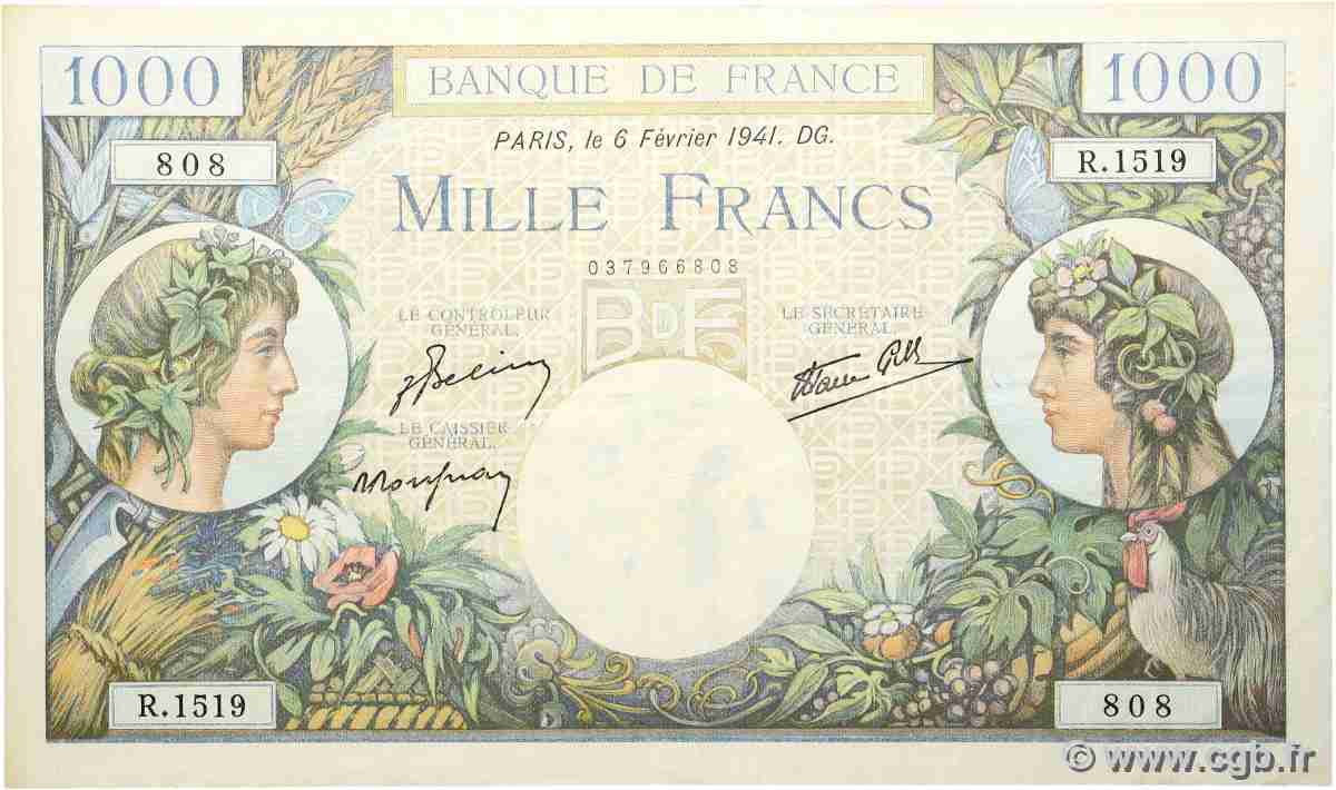 1000 Francs COMMERCE ET INDUSTRIE FRANKREICH  1941 F.39.04 SS