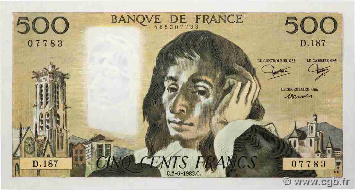 500 Francs PASCAL FRANCE  1983 F.71.29 AU