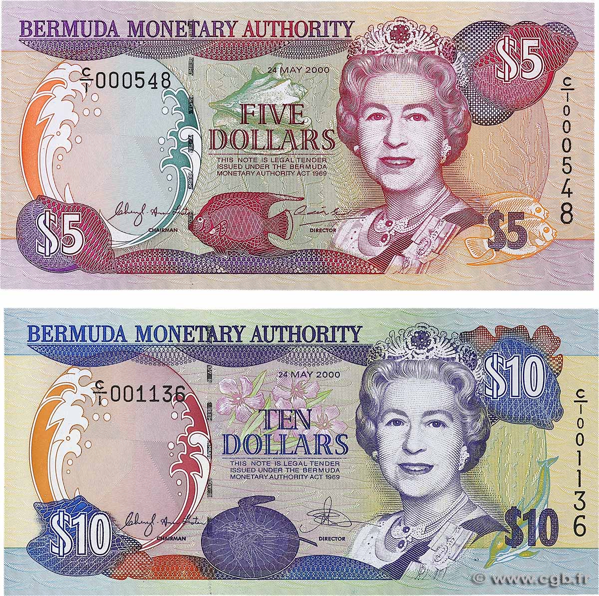 5 et 10 Dollars Lot BERMUDAS  2000 P.51a et P.52a FDC