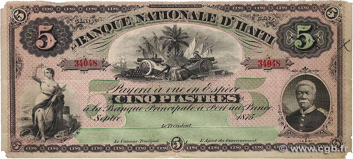 5 Piastres HAÏTI  1875 P.072 TB+