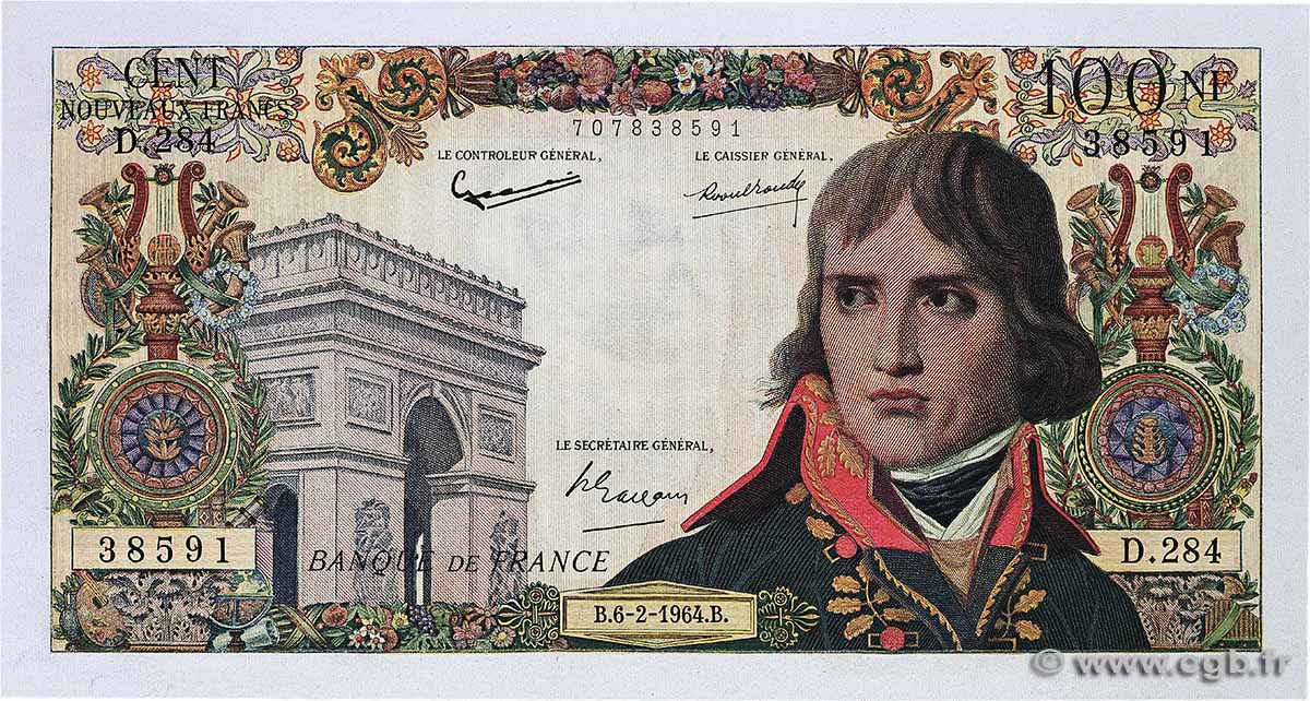 100 Nouveaux Francs BONAPARTE FRANCE  1964 F.59.25 XF