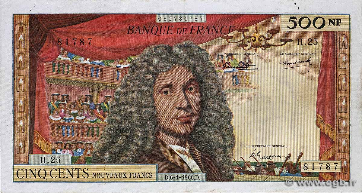 500 Nouveaux Francs MOLIÈRE FRANCE  1966 F.60.09 F