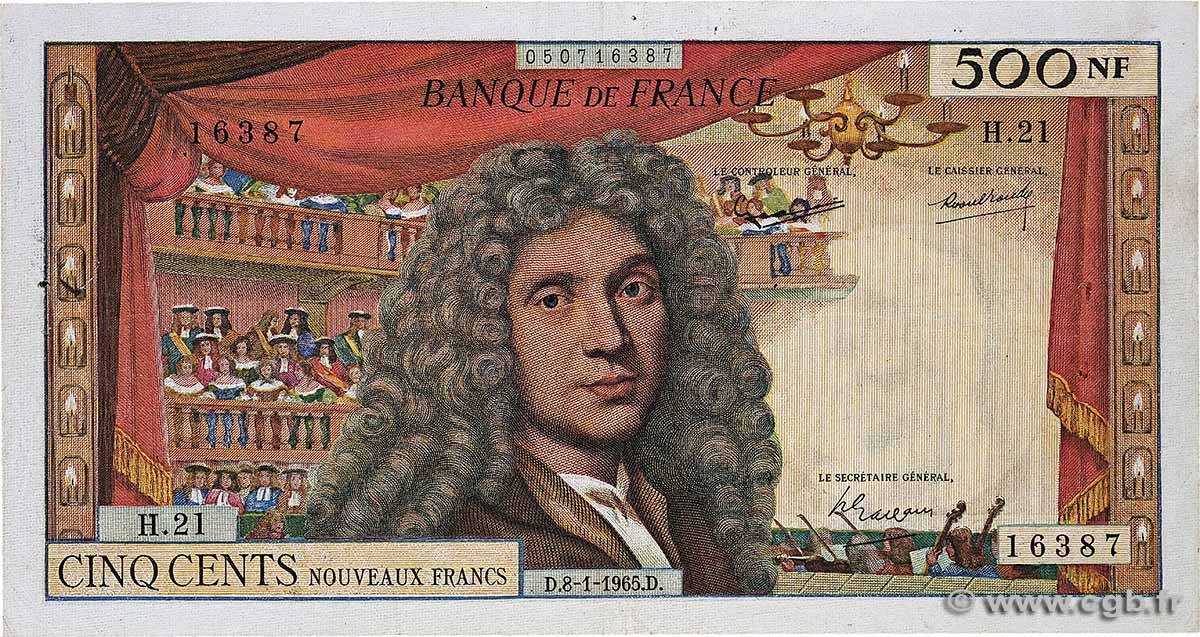 500 Nouveaux Francs MOLIÈRE FRANCE  1965 F.60.08 TB