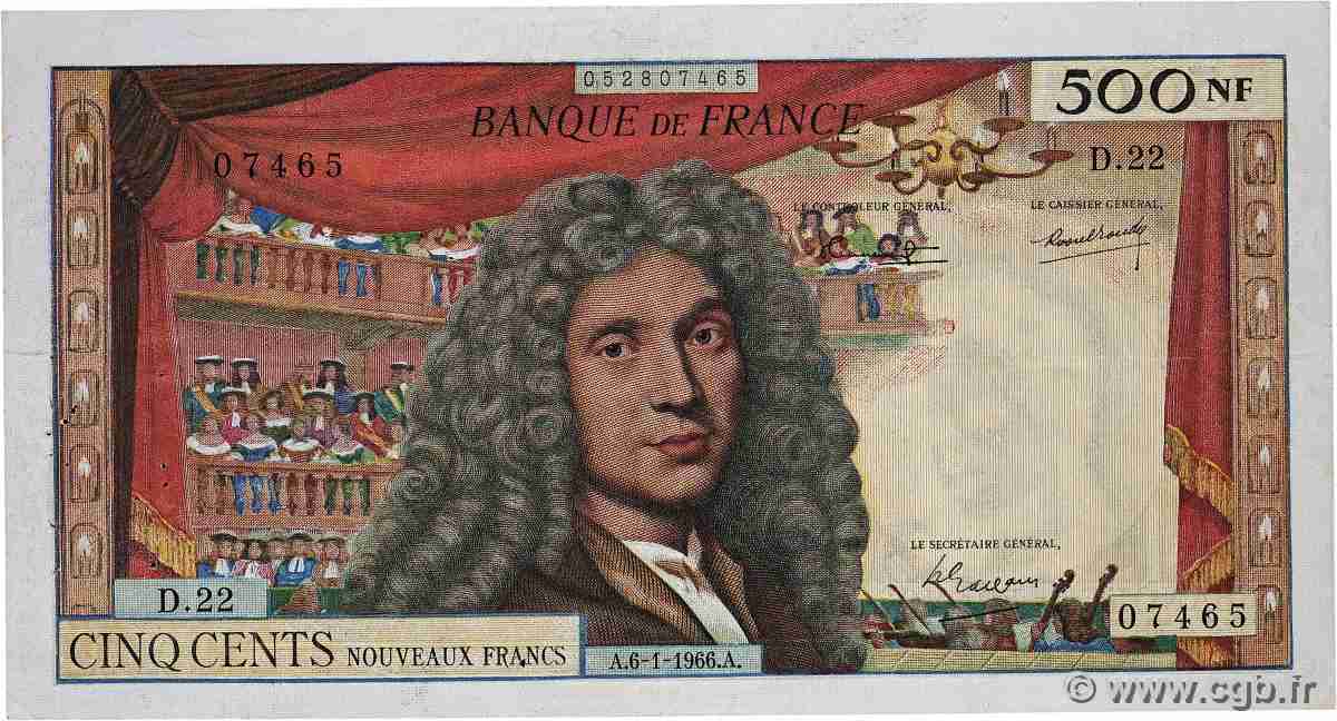 500 Nouveaux Francs MOLIÈRE FRANCE  1966 F.60.09 TB+