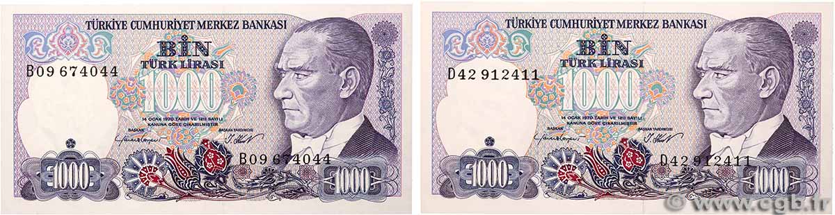 1000 Lira Lot TURCHIA  1986 P.196 q.FDC