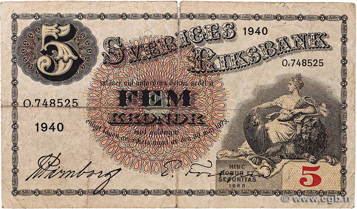 5 Kronor SUÈDE  1940 P.33w B+