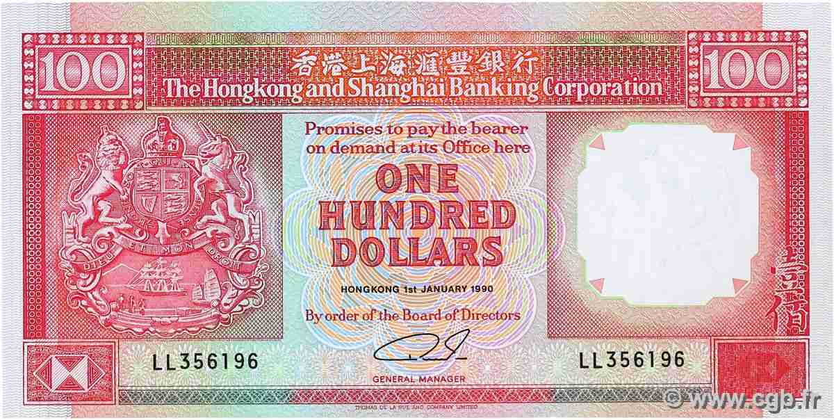 100 Dollars HONGKONG  1990 P.198b ST