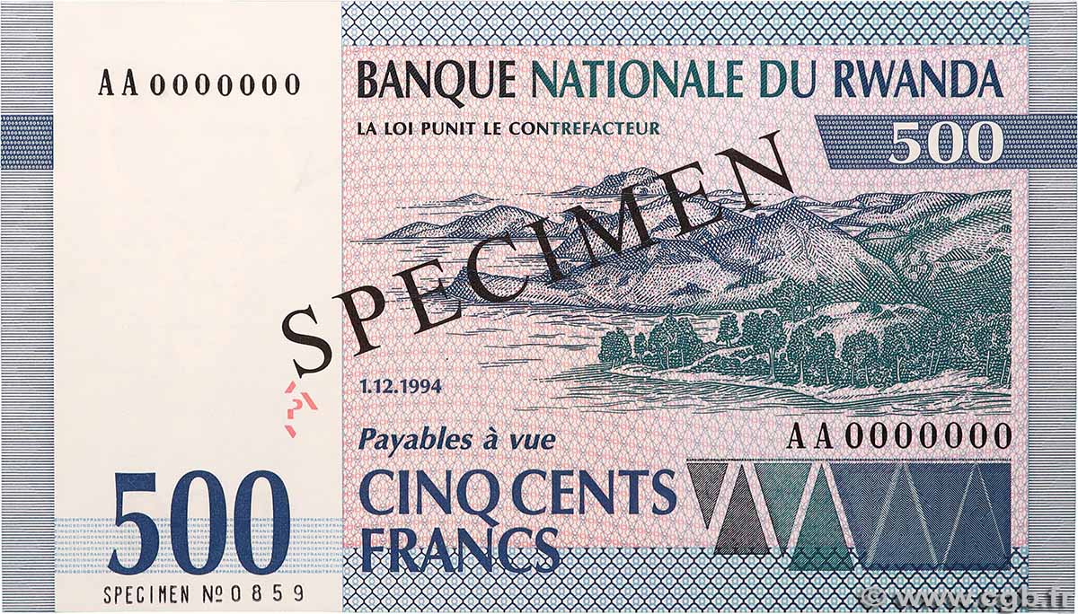 500 Francs Spécimen RWANDA  1994 P.23s NEUF