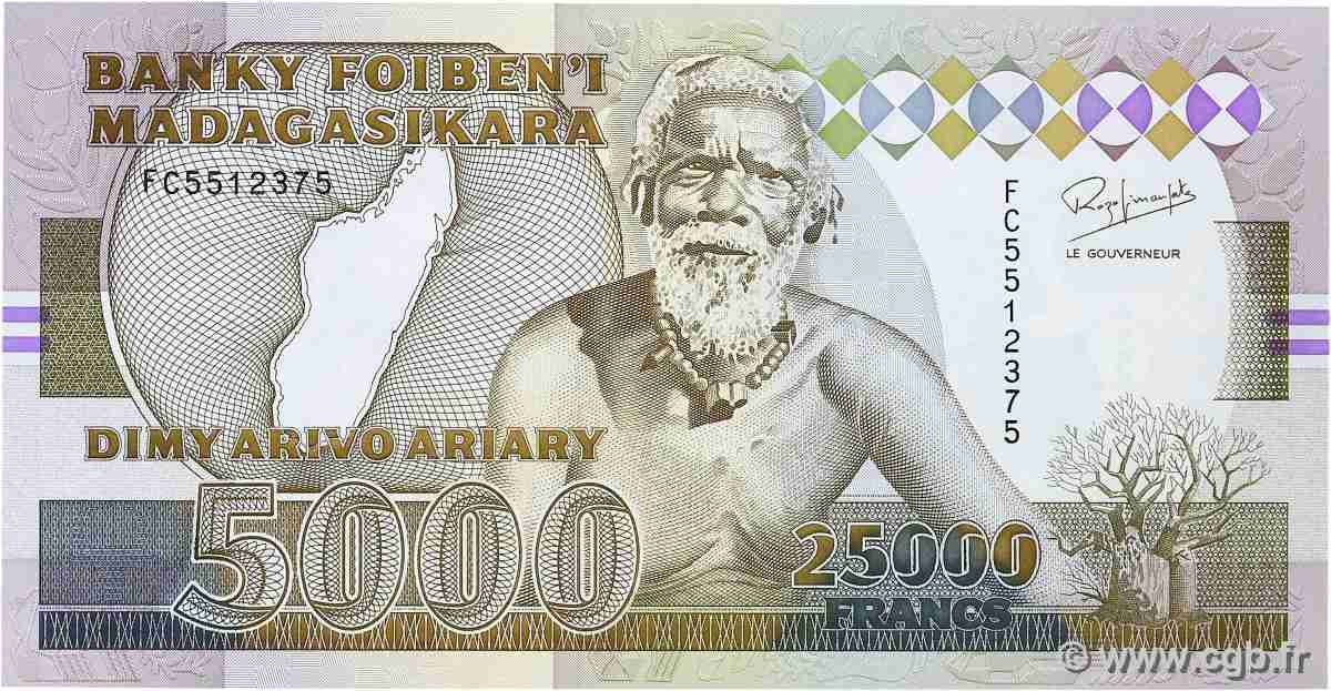25000 Francs - 5000 Ariary MADAGASKAR  1993 P.074Aa ST