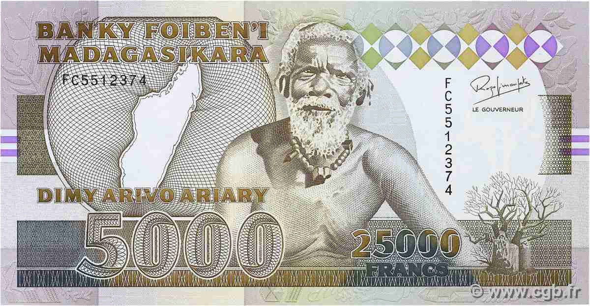 25000 Francs - 5000 Ariary MADAGASKAR  1993 P.074Aa ST