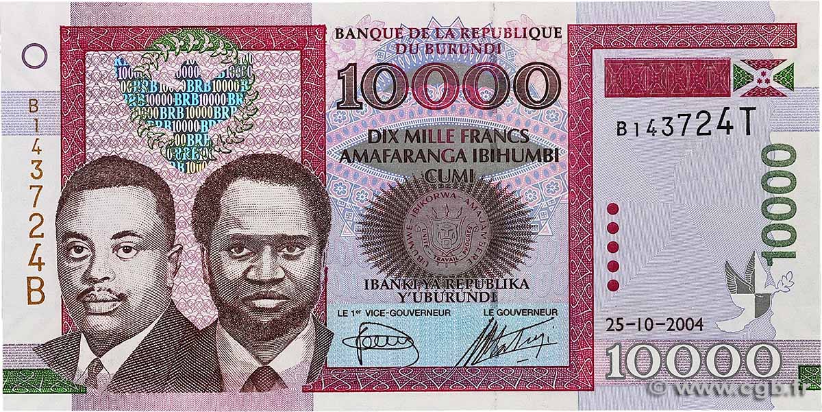 10000 Francs BURUNDI  2004 P.43a fST+