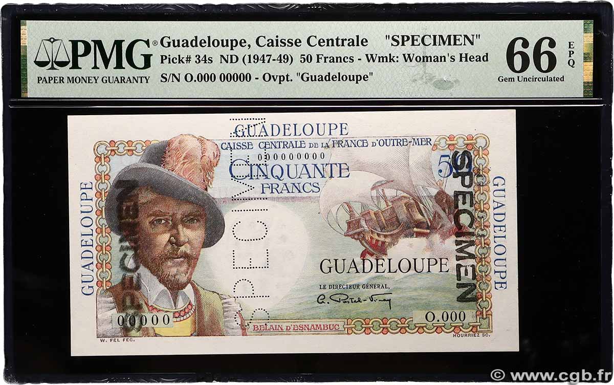 50 Francs Belain d&nbsp;Esnambuc Spécimen GUADELOUPE  1946 P.34s NEUF