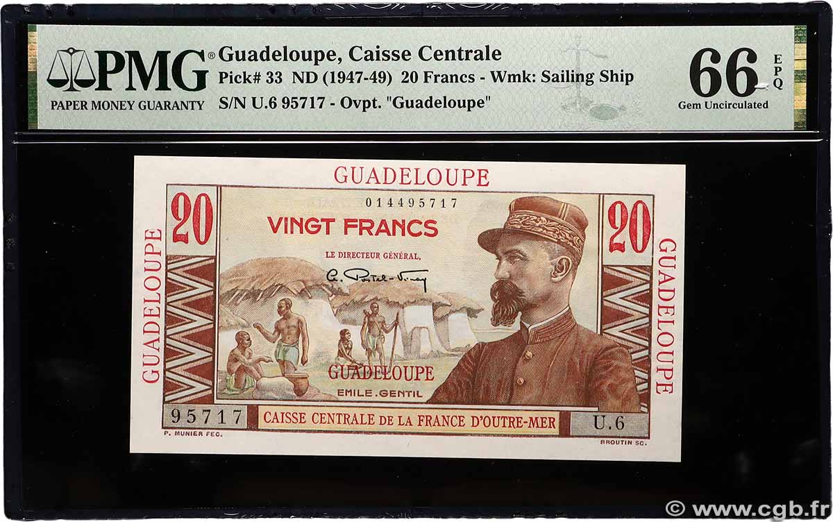 20 Francs Émile Gentil GUADELOUPE  1946 P.33 UNC