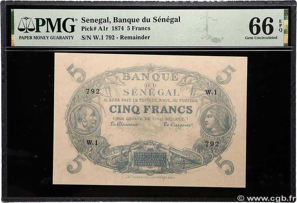 5 Francs Cabasson SENEGAL  1874 P.A1 UNC