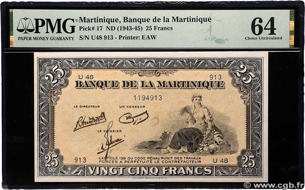 25 Francs MARTINIQUE  1943 P.17 q.FDC