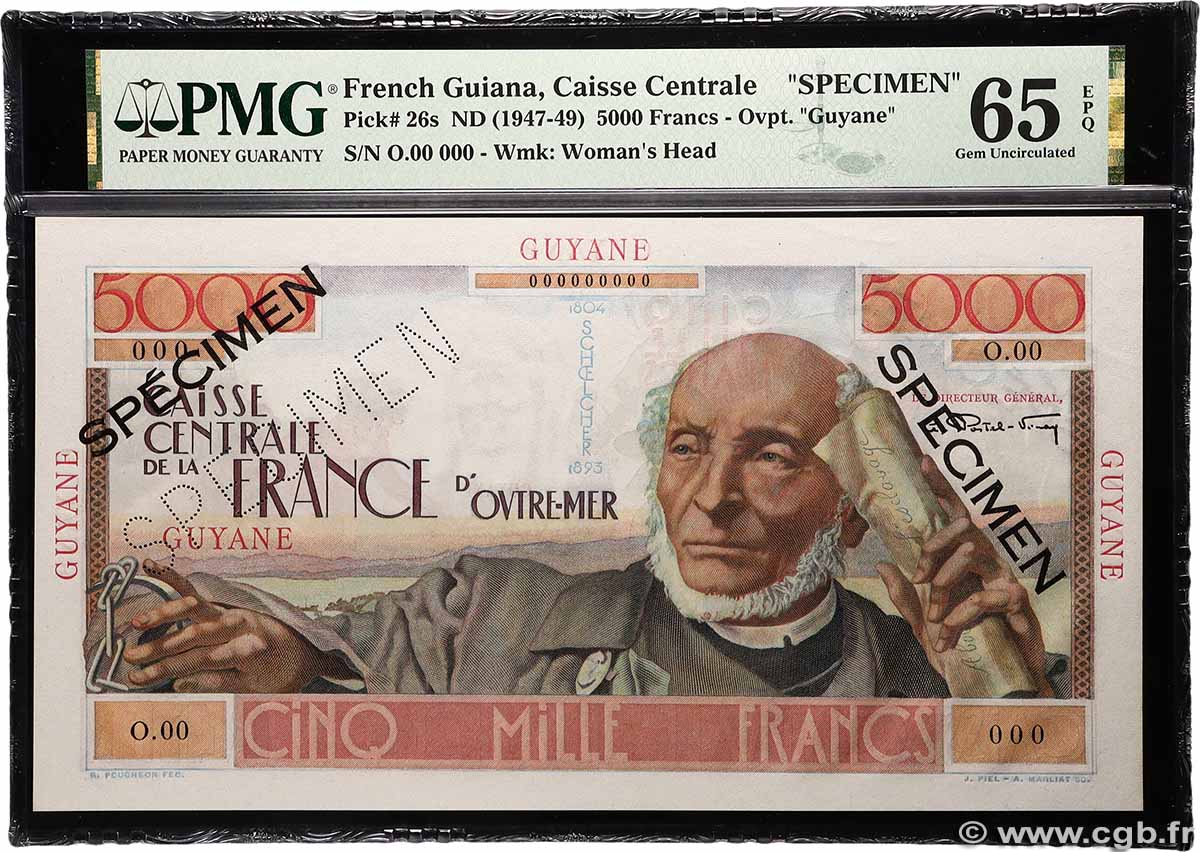 5000 Francs Schoelcher Spécimen FRENCH GUIANA  1946 P.26s UNC