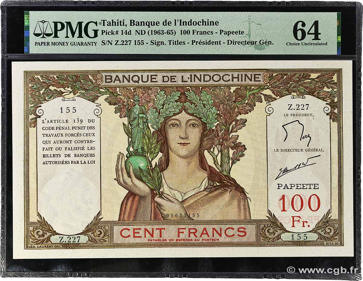 100 Francs TAHITI  1961 P.14d fST+
