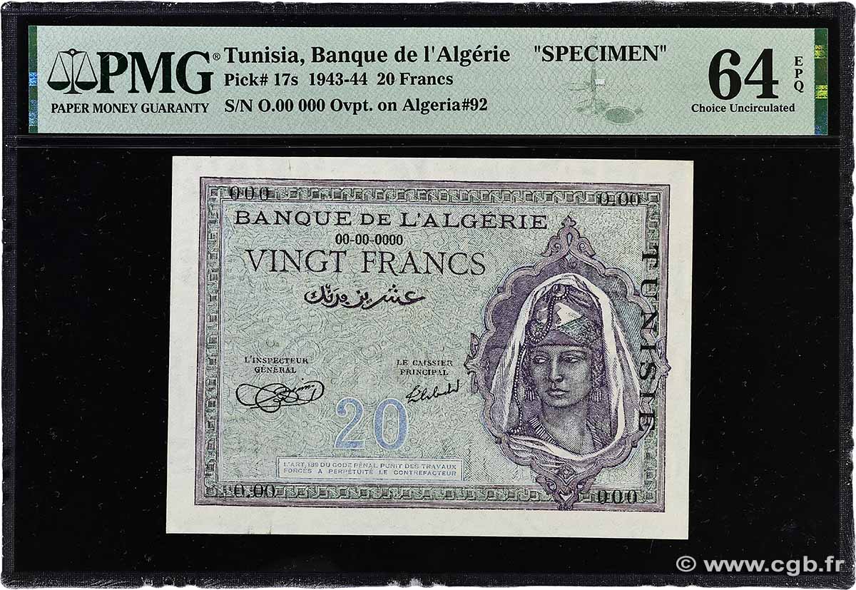 20 Francs Spécimen TUNISIE  1943 P.17s pr.NEUF