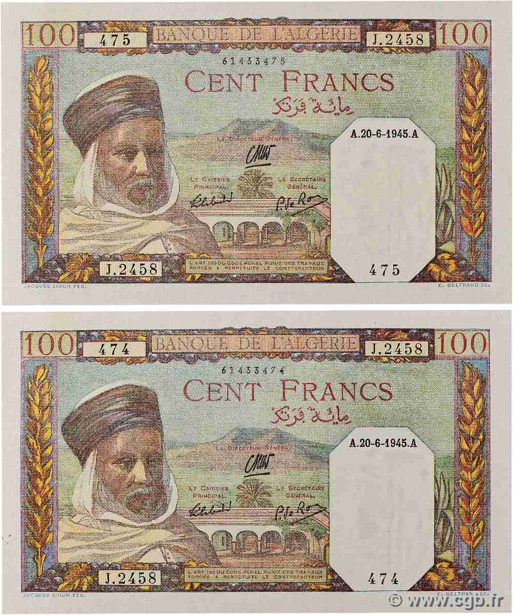 100 Francs Lot ALGERIA  1945 P.088 AU+