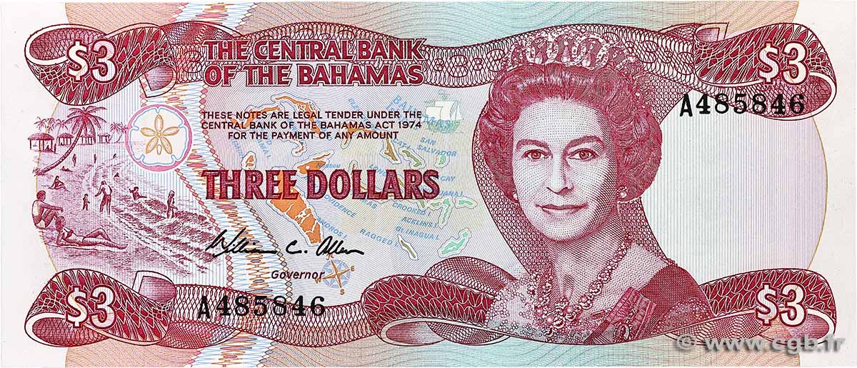 3 Dollars BAHAMAS  1984 P.44a ST
