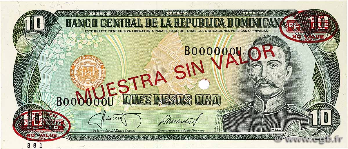 10 Pesos Oro Spécimen RÉPUBLIQUE DOMINICAINE  1987 P.119s2 FDC
