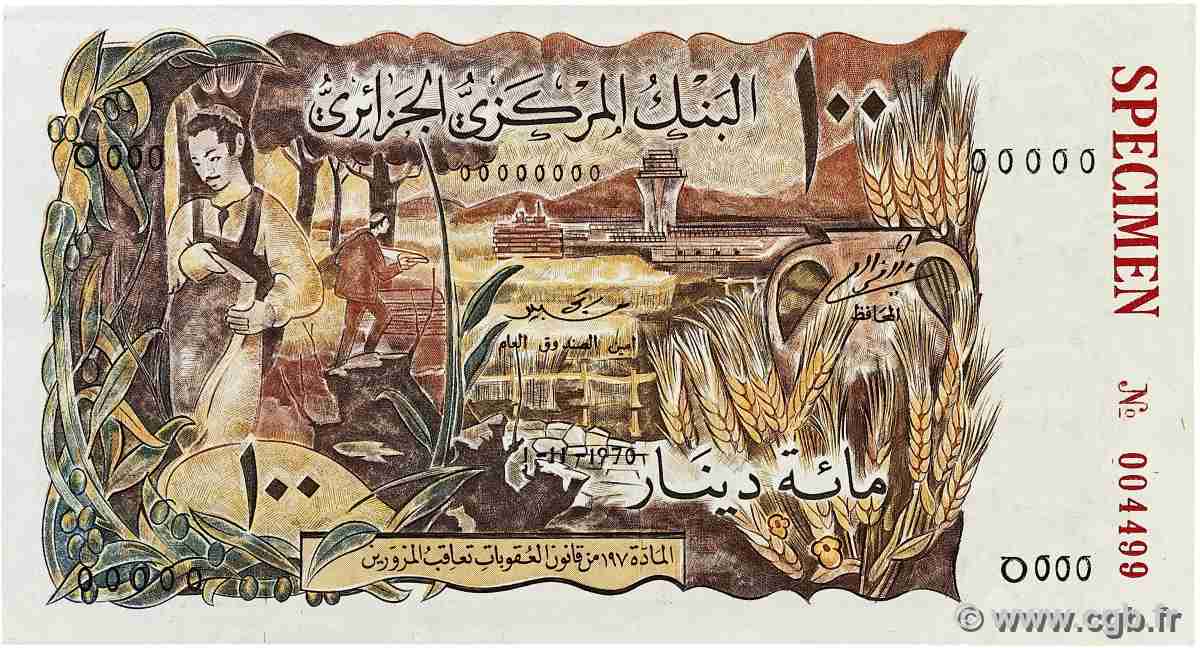 100 Dinars Spécimen ALGERIEN  1970 P.128s VZ+