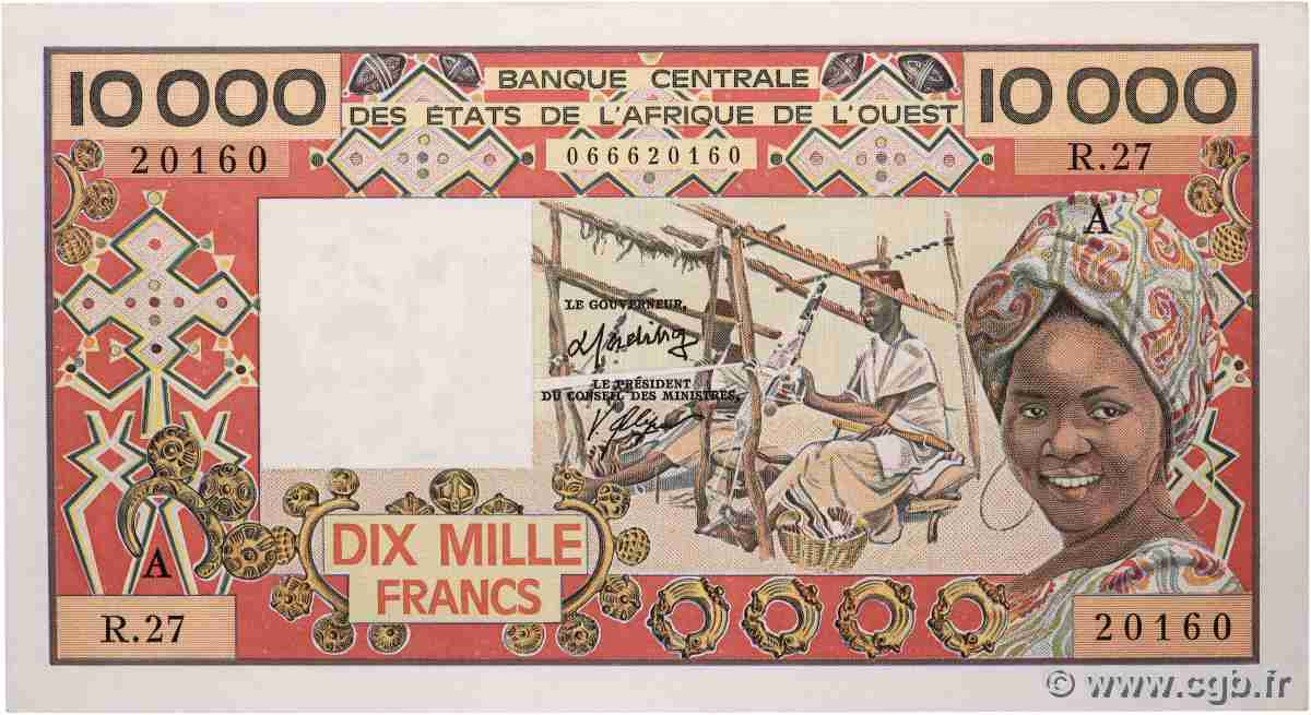 10000 Francs WEST AFRICAN STATES  1986 P.109Ah AU+