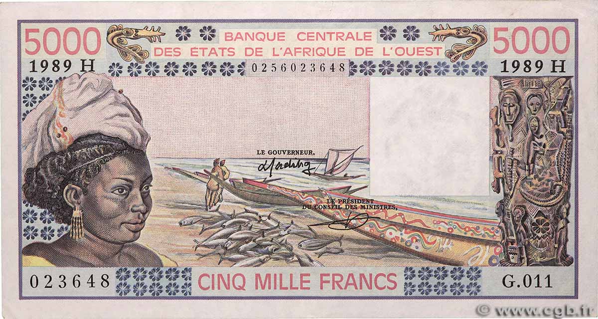 5000 Francs STATI AMERICANI AFRICANI  1989 P.608He q.SPL