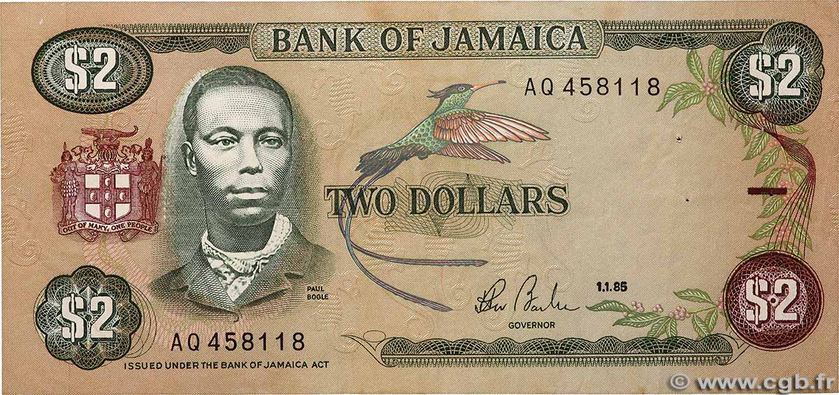 2 Dollars GIAMAICA  1985 P.69a BB