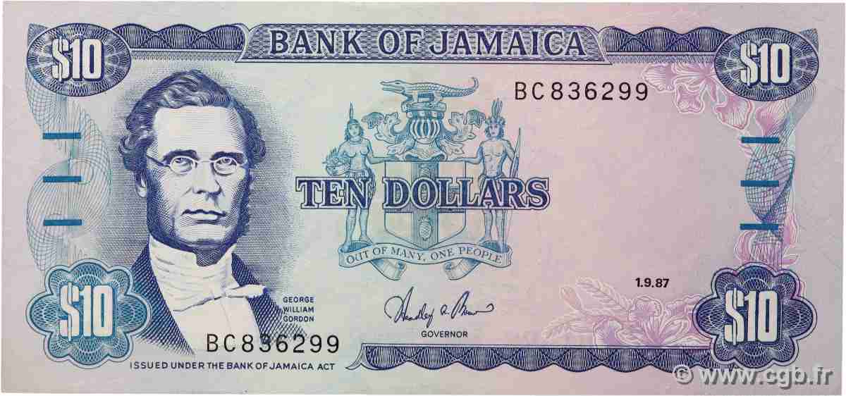 10 Dollars GIAMAICA  1987 P.71b SPL+