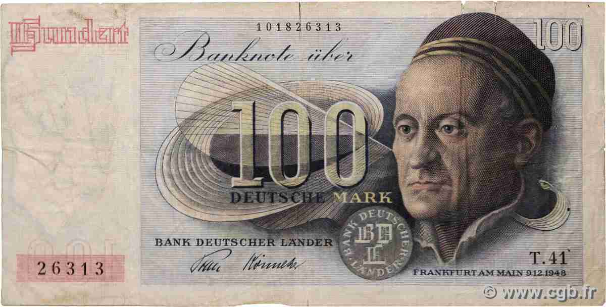 100 Deutsche Mark GERMAN FEDERAL REPUBLIC  1948 P.15a q.MB